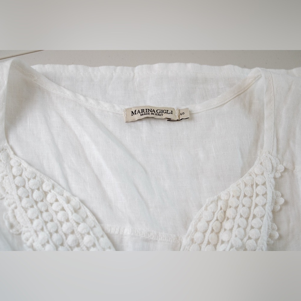 Marina Gigli White Lace Linen V-Neck Tunic Blouse Elegant Sleeveless Womens Top - Picture 10 of 12